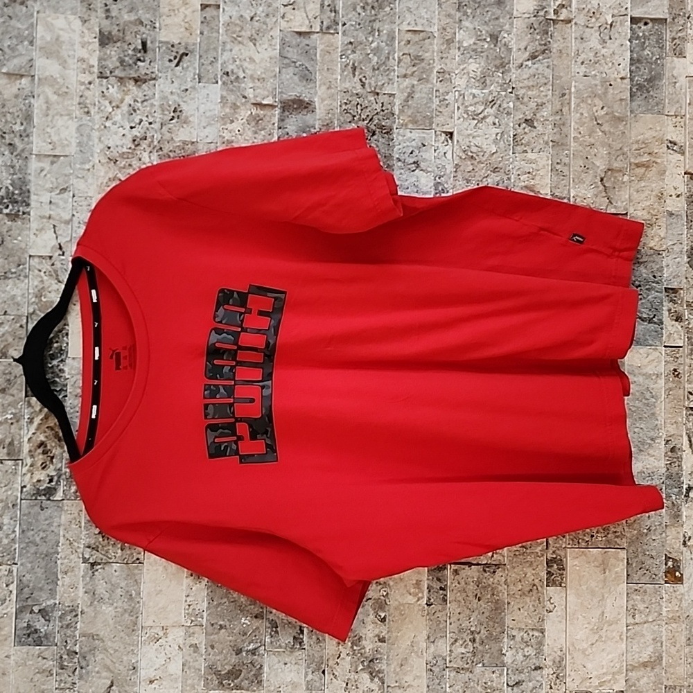 Puma Red Short Sleeve Tee Vibrant Cotton Crew Neck